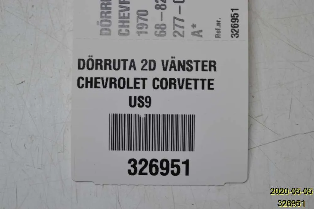 2d Lift Pane (windows) Chevrolet Corvette 1970 Left